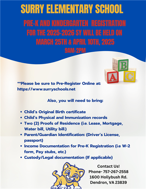 2025-2026 Pre-K and Kindergarten Registration 
